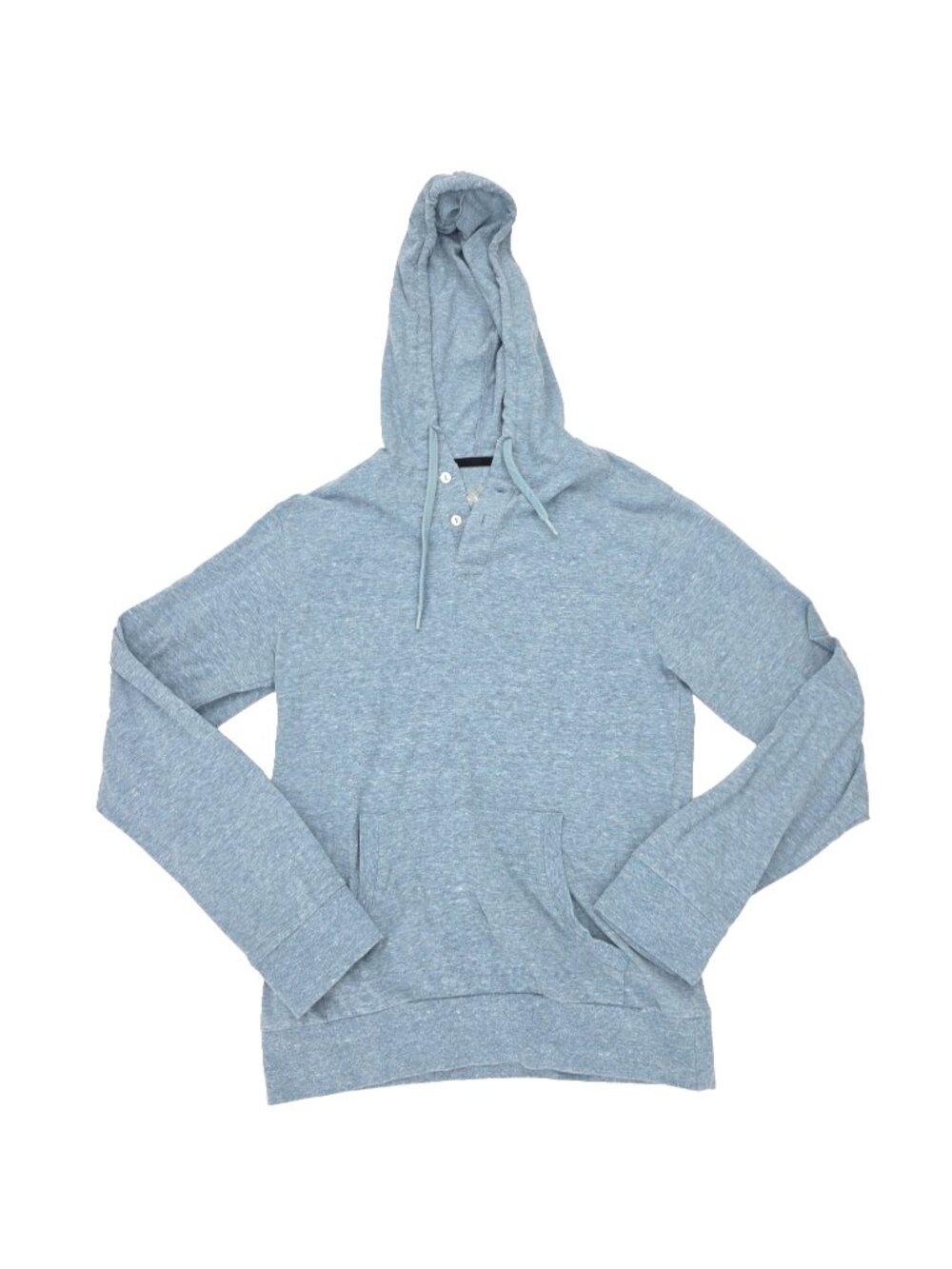 Fission Hooded T-Shirt Men Small Blue Henley Long Sleeve Pockets Lightweight